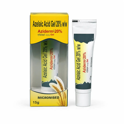 Aziderm Azelaic Acid Gel 20% 15g box and tube for acne marks, redness and uneven skin tone