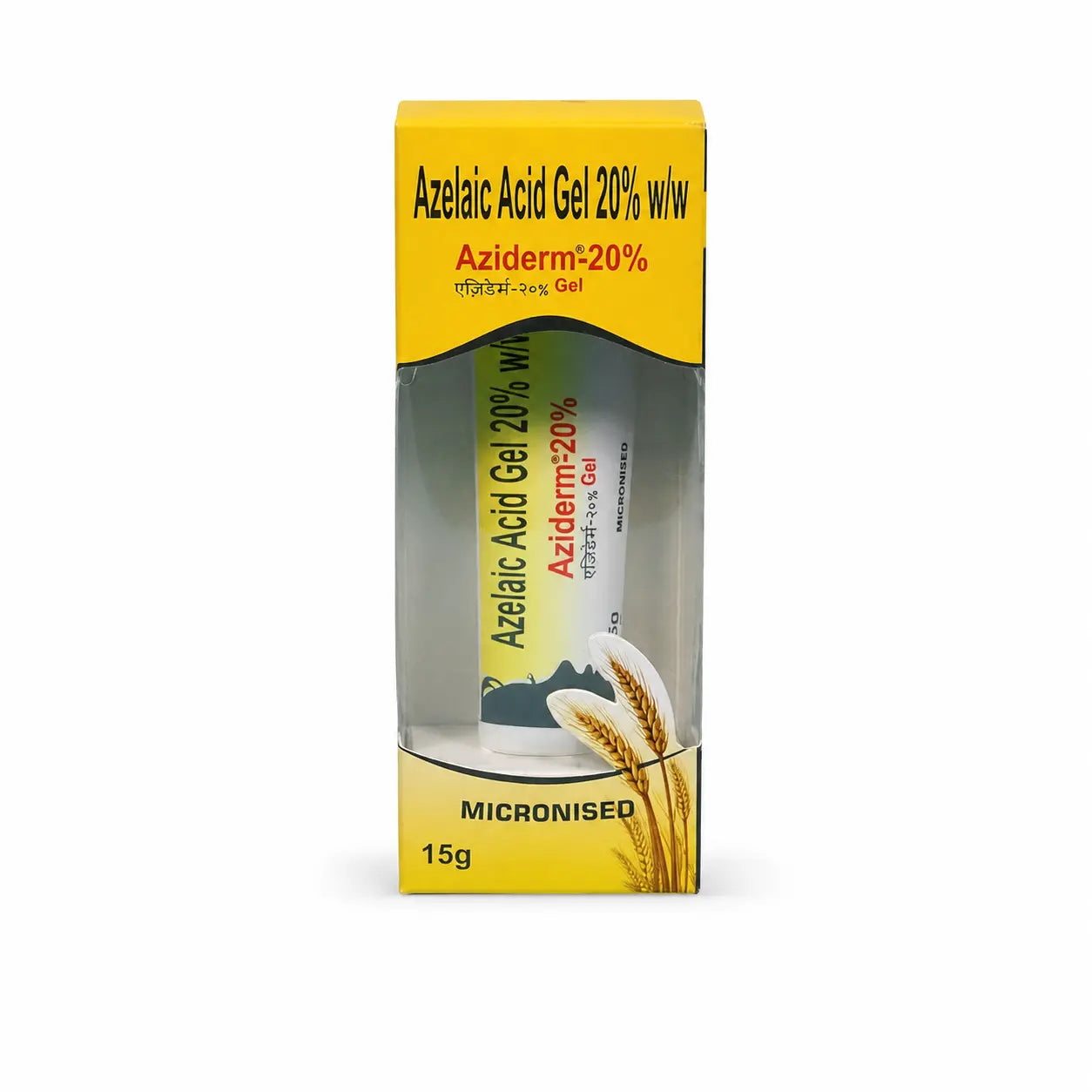 Aziderm Azelaic Acid Gel 20% 15g front box packaging for acne marks and uneven skin tone