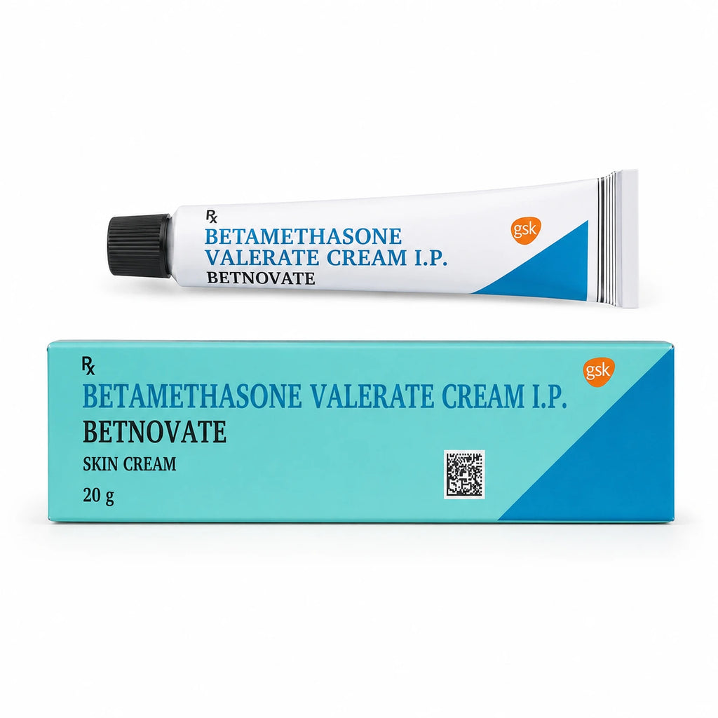 Betnovate Betamethasone Valerate Cream I.P. 20g box and tube packaging by GSK