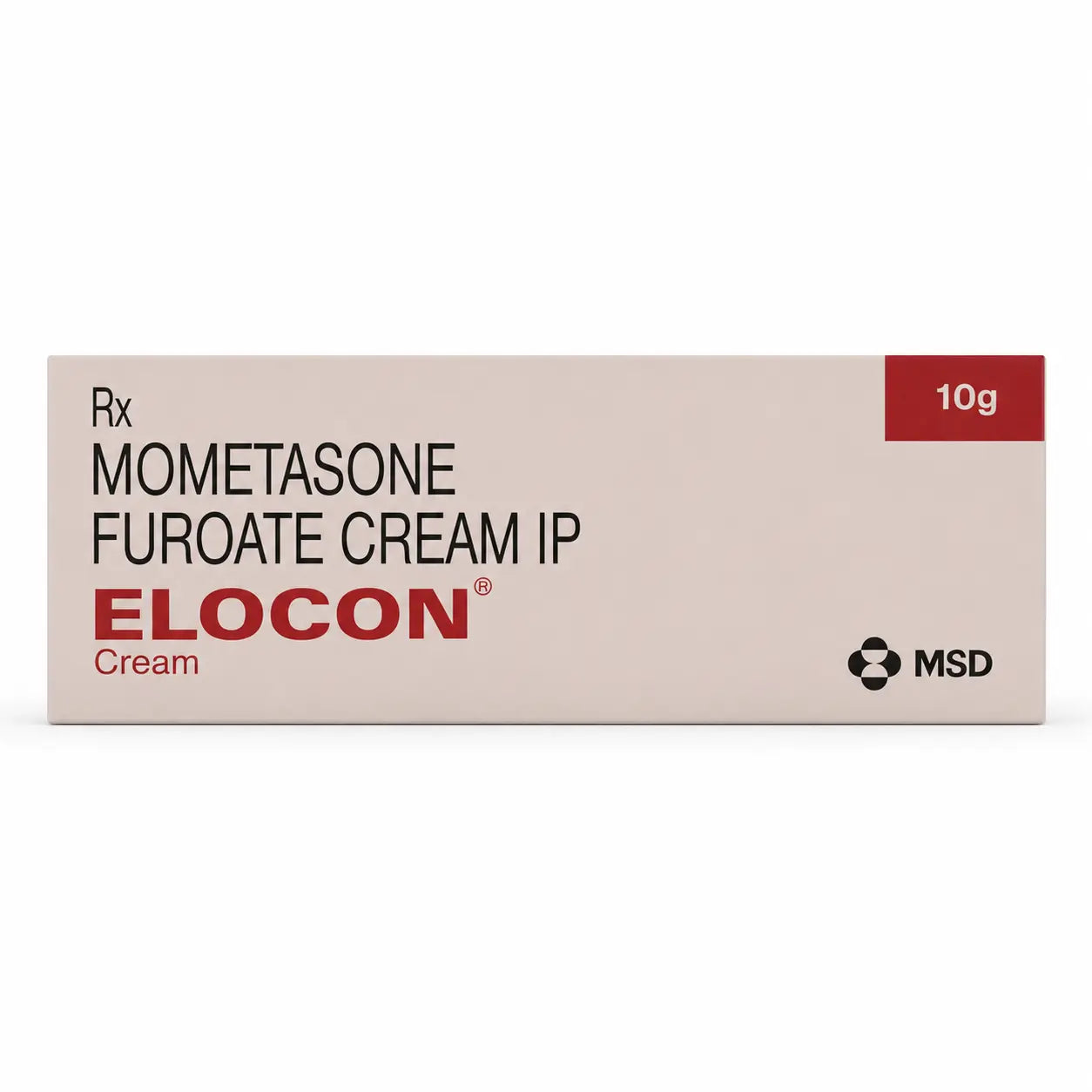 Elocon Mometasone Furoate Cream 10g front box packaging by MSD