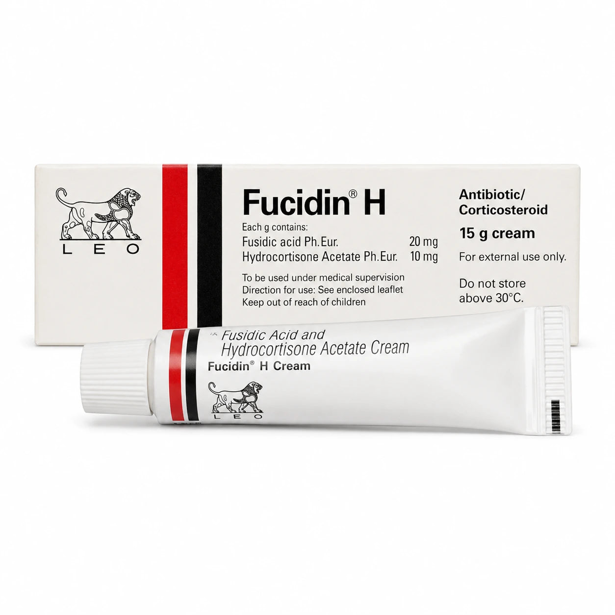 Fucidin H Fusidic Acid and Hydrocortisone Acetate Cream 15g box and tube packaging by LEO