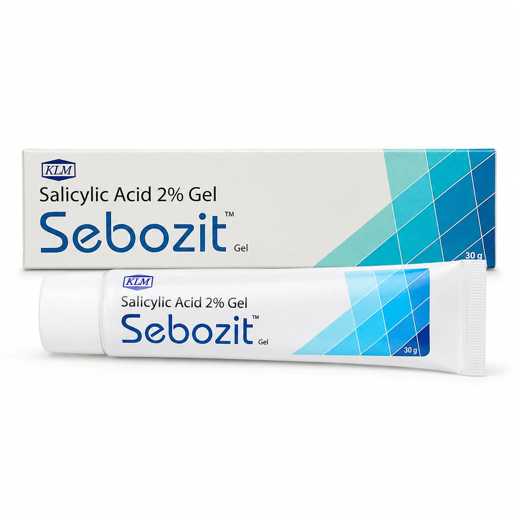 Sebozit Salicylic Acid 2% Gel 30g box and tube packaging by KLM